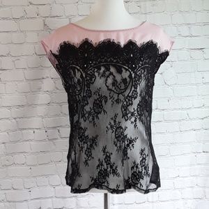 ⚡️sheer pink black lace medium forever 21 top